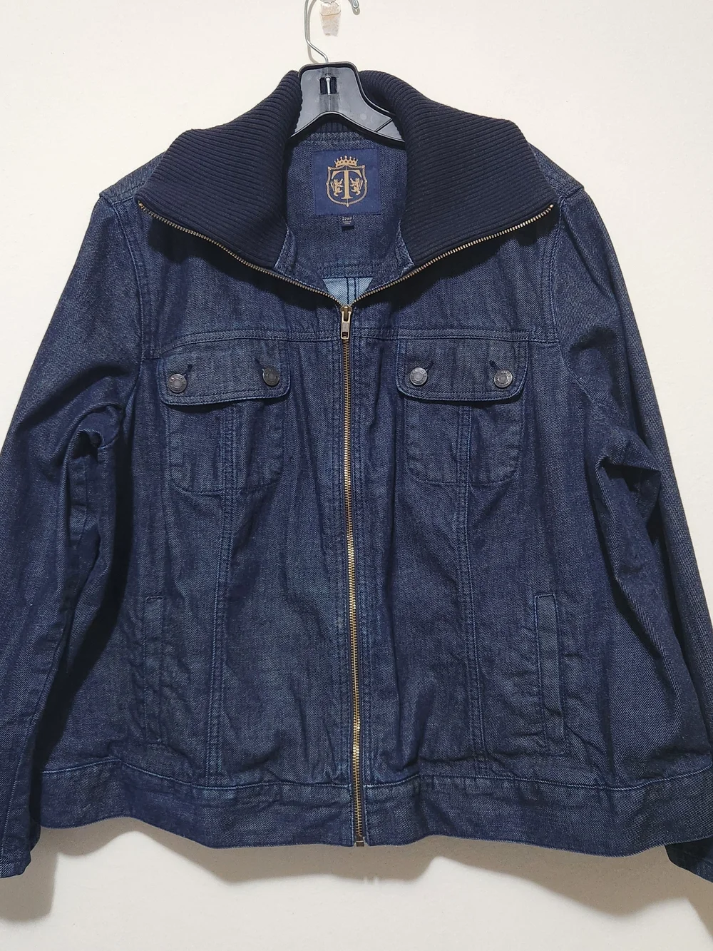 Denim Knit Jacket Sweater Collar Full-Zip Front Pockets Gorpcore-adjacent 22 WP